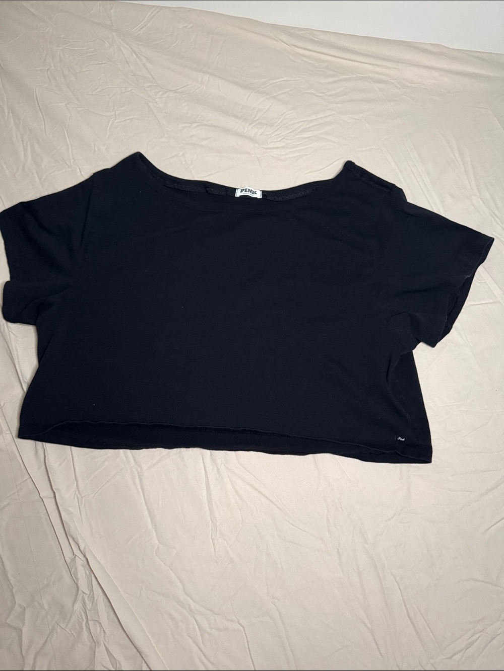 Pink Victoria's Secret Black Cropped Tee